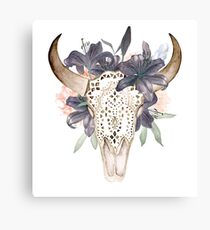 Watercolor skull in flowers Canvas Print