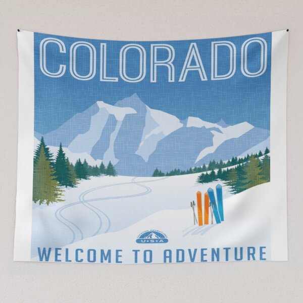 Item preview, Vintage Travel USA - Vintage Colorado Welcome To Adventure Sking Scene with Snow and Mountains designed and sold by WearWolfDesigns.