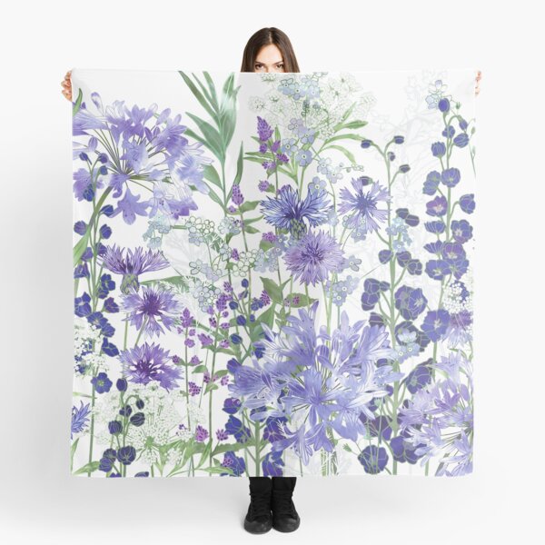 Blue Flower Garden - Agapanthus, Delphiniums, Cornflowers, Catmint, Forget-Me-Nots Scarf