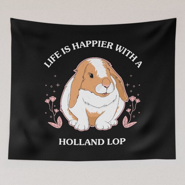 Item preview, Life Is Happier Holland Lop Bunny Rabbit print designed and sold by jakehughes2015.