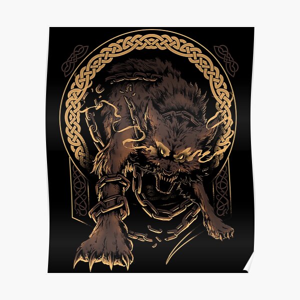 "Fenrir Wolf Norse Viking Mythology Ragnarok Knotwork " Poster For Sale ...