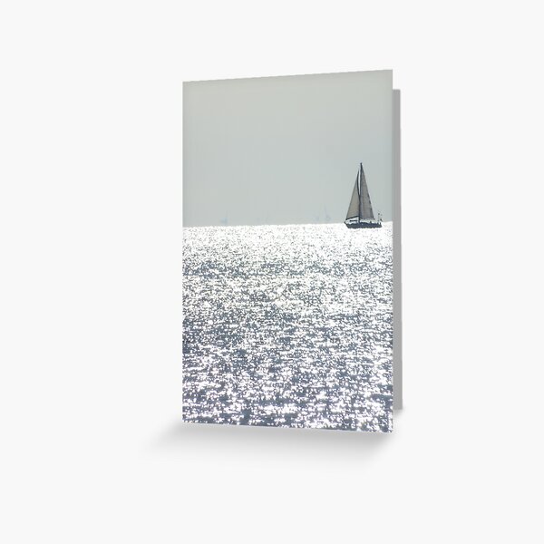 Ship on silver sea Greeting Card