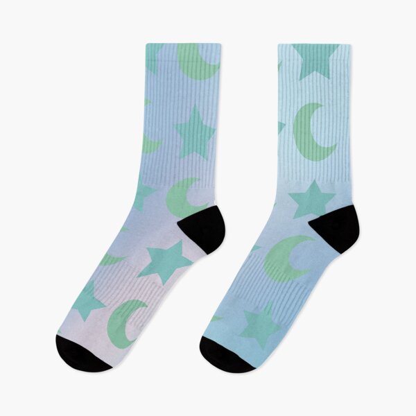 Item preview, Green Crescent Moon and Blue Star Pattern in Blue/Peach Gradient Sky designed and sold by ShaunSandhu.