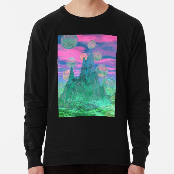 Poetic Mountain at Dawn, Glorious Pink Green Sky Lightweight Sweatshirt