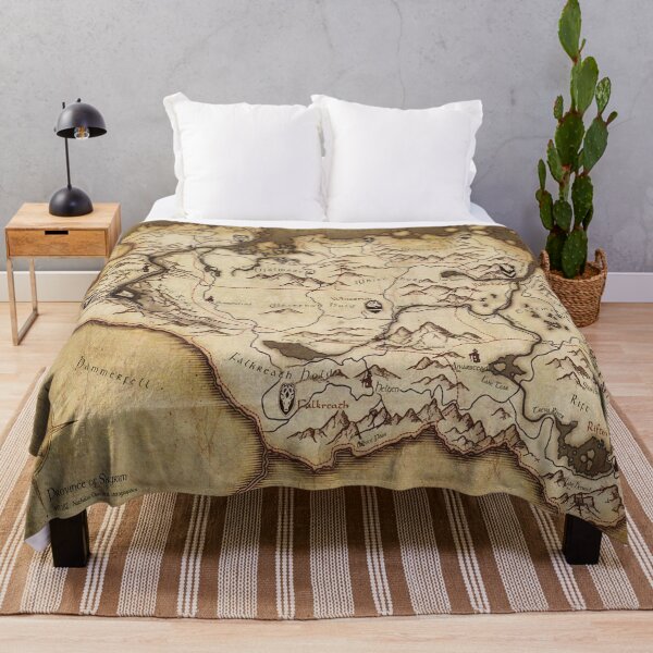 Skyrim Worn Parchment Map Throw Blanket