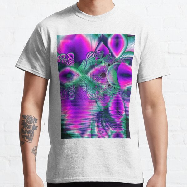 Teal Violet Crystal Palace, Abstract Fractal Cosmic Heart Classic T-Shirt