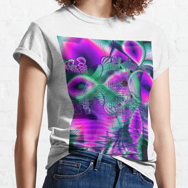 Teal Violet Crystal Palace, Abstract Fractal Cosmic Heart Classic T-Shirt