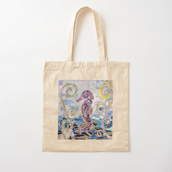 Seahorse Mosaic Cotton Tote Bag