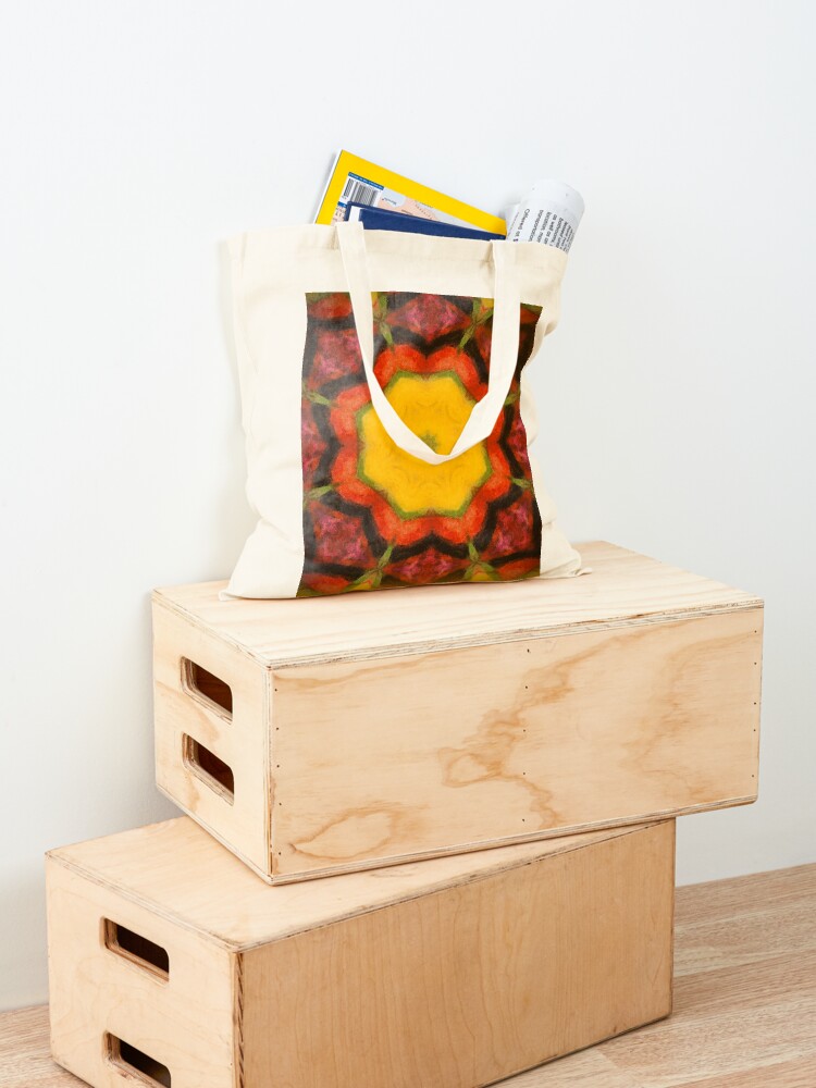 Thumbnail 4 of 5, Tote Bag, Burnt Sunrise Kaleidoscope - 60s Fashion designed and sold by OneDayArt.