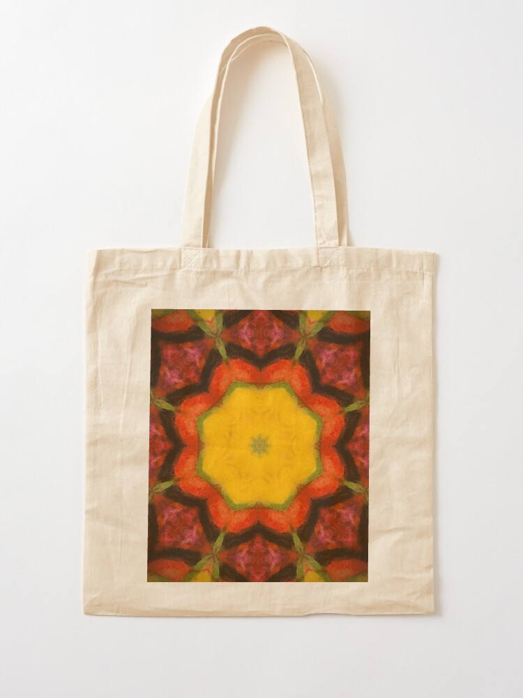 Thumbnail 2 of 5, Tote Bag, Burnt Sunrise Kaleidoscope - 60s Fashion designed and sold by OneDayArt.