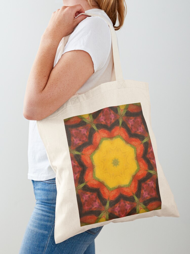 Thumbnail 1 of 5, Tote Bag, Burnt Sunrise Kaleidoscope - 60s Fashion designed and sold by OneDayArt.
