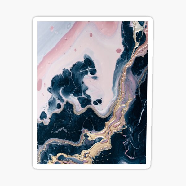 Blush Pink and Navy Blue Abstract Fluid Art Resin and Acrylic Paint Pour  Sticker