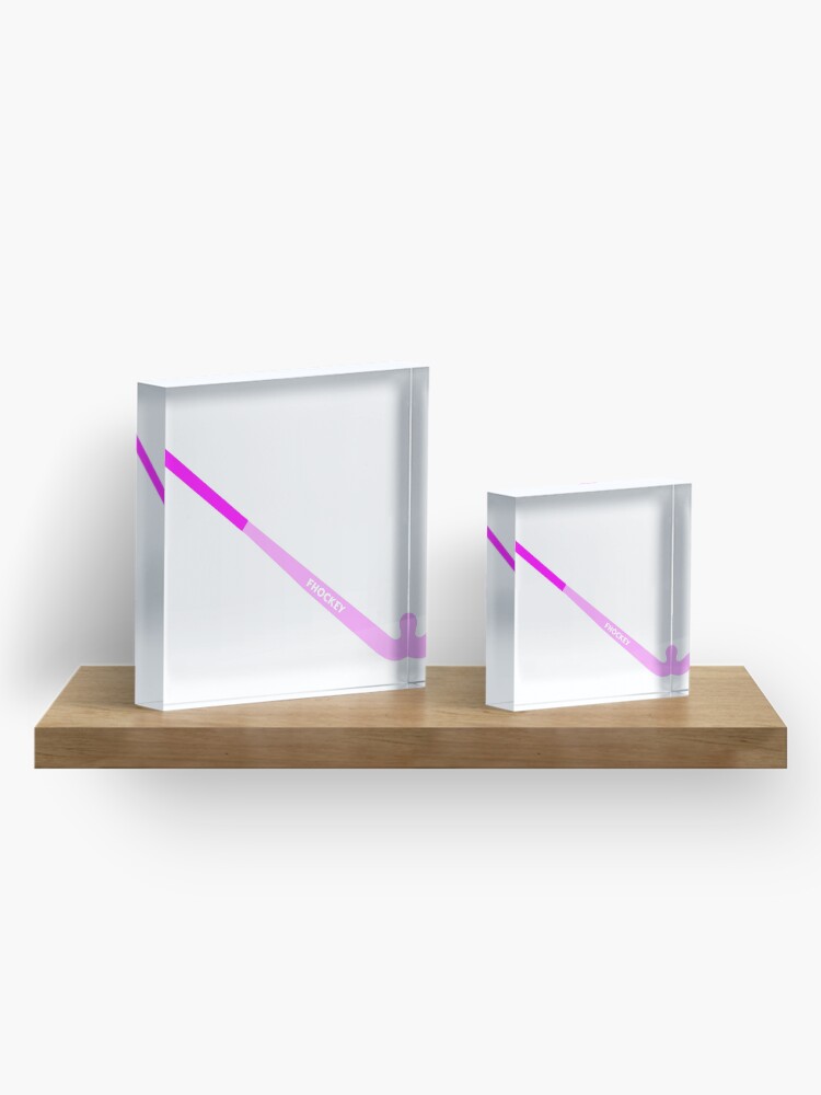 "Pink Field Hockey Stick Reading "Fhockey"" Acrylic Block by lindseyp