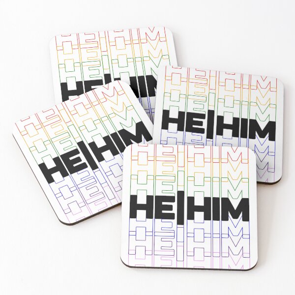 Item preview, he/him, pronouns, Repeating Rainbow Colorful Text designed and sold by The Princess Saves Herself.