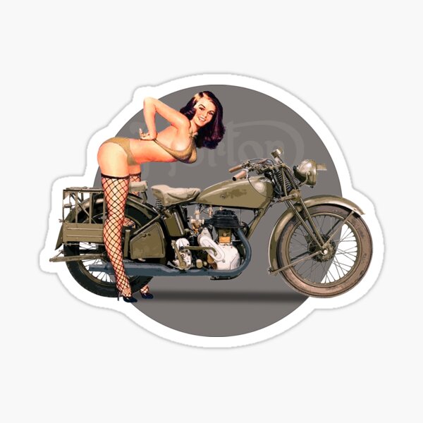 Pin-up Girl Classic Motorcycle Retro WW2 Sticker