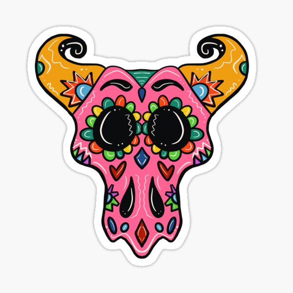 Sugar Skull Longhorn with black background Sticker