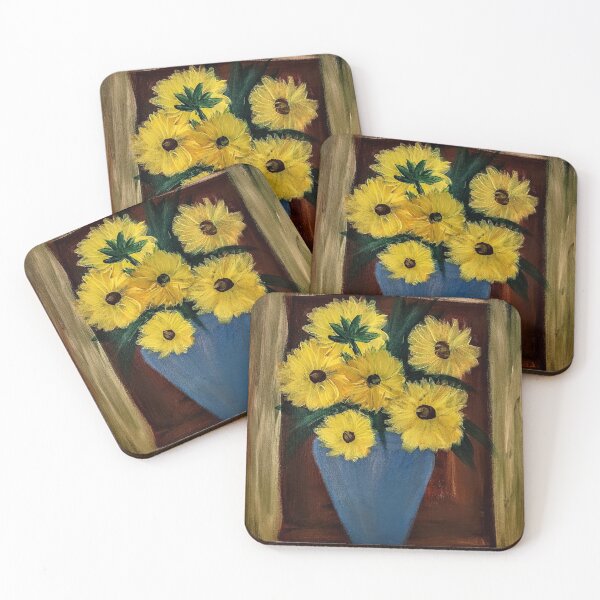 Item preview, abstract sunflower in a metallic blue vase  designed and sold by kkartwork.