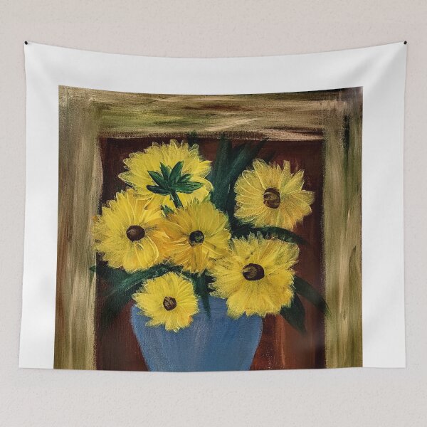 Item preview, abstract sunflower in a metallic blue vase  designed and sold by kkartwork.
