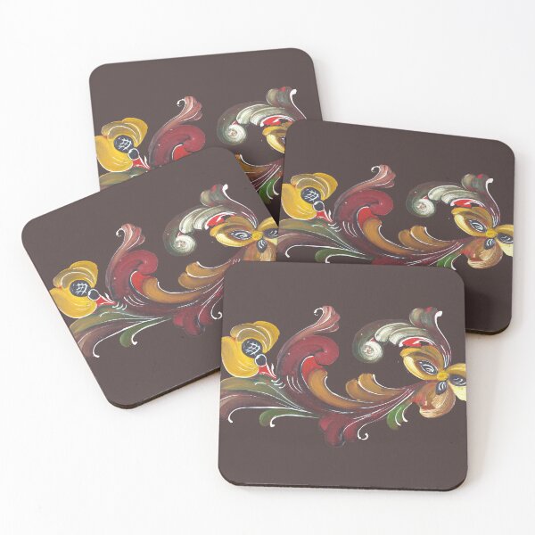 Item preview, Fabulous rosemaling design on a dark brown background designed and sold by Amalzaki.