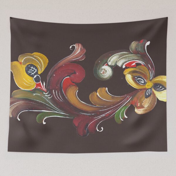 Item preview, Fabulous rosemaling design on a dark brown background designed and sold by Amalzaki.