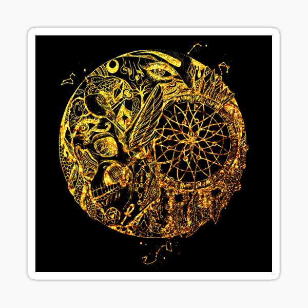 Gold Skull and Dreamcatcher Circle Sticker