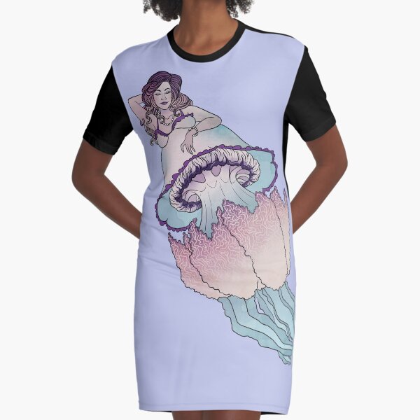 Barrel Jellyfish Mermaid Graphic T-Shirt Dress