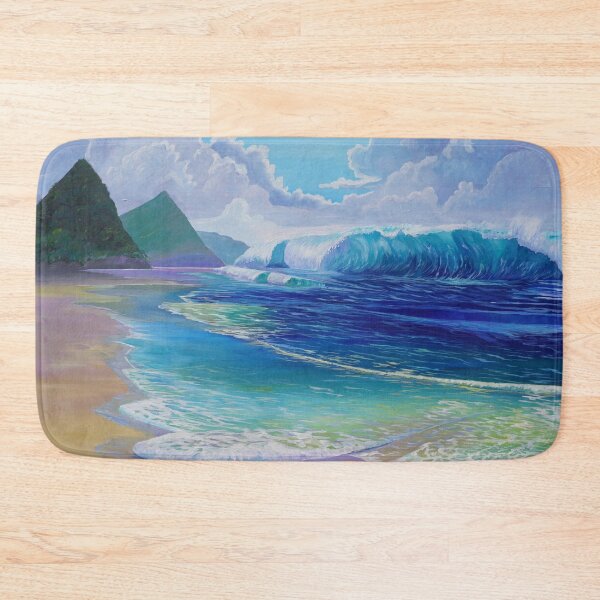 Item preview, Saint Lucia Tropical Beach Scene Giant Wave and Pitons Mountains designed and sold by artshop77.