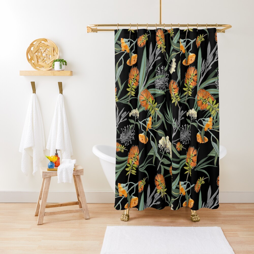 "Botanical Australian natives flora, orange, pattern, boho, banksia