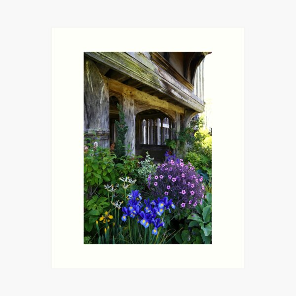 English country garden by Tudor house doorway Art Print