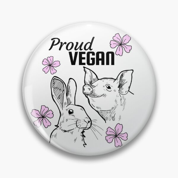 Item preview, Proud vegan text with some pink flowers and a pig and a rabbit designed and sold by Purr95.