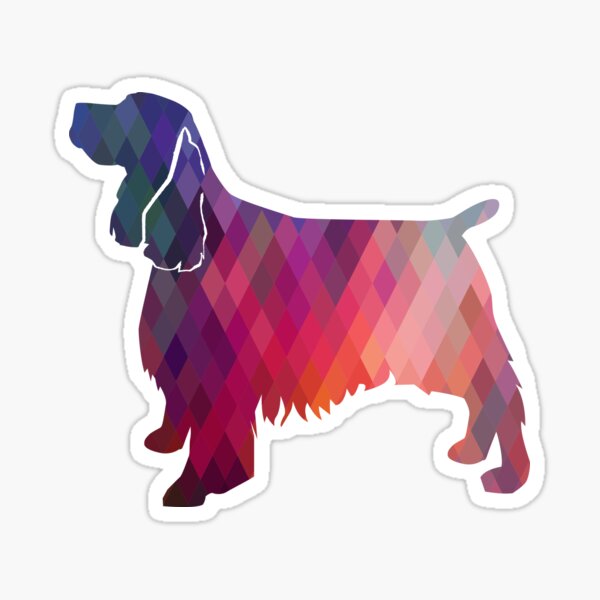 Springer Spaniel Dog Colorful Geometric Pattern Silhouette - Pink Sticker