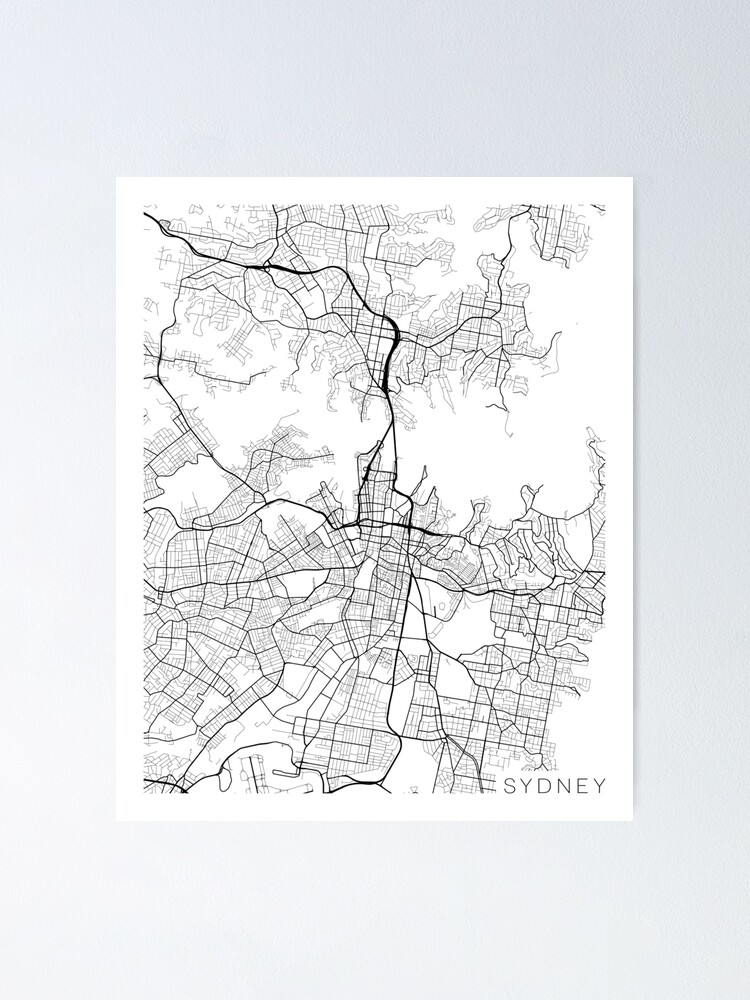 Poster Carte De Sydney Australie Noir Et Blanc Par Mainstreetmaps Redbubble