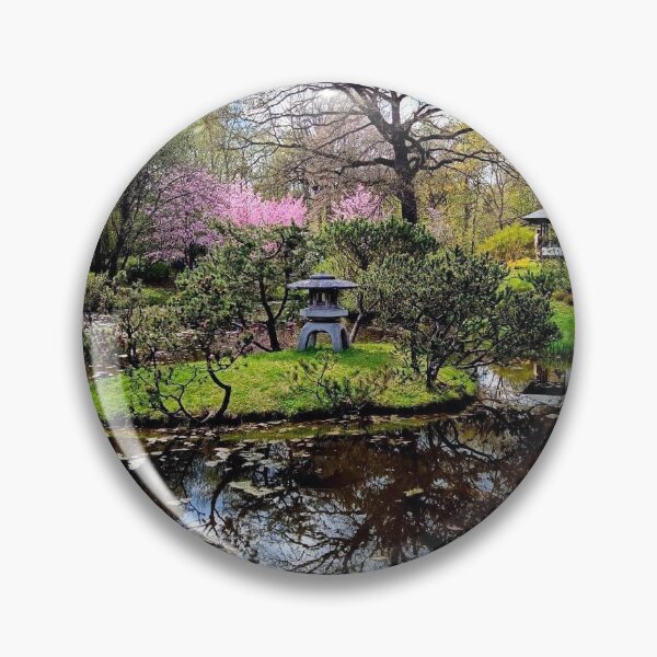 Item preview, spring Japaneese pagoda on lake with sakura tree designed and sold by Diana Ovsiannikova.