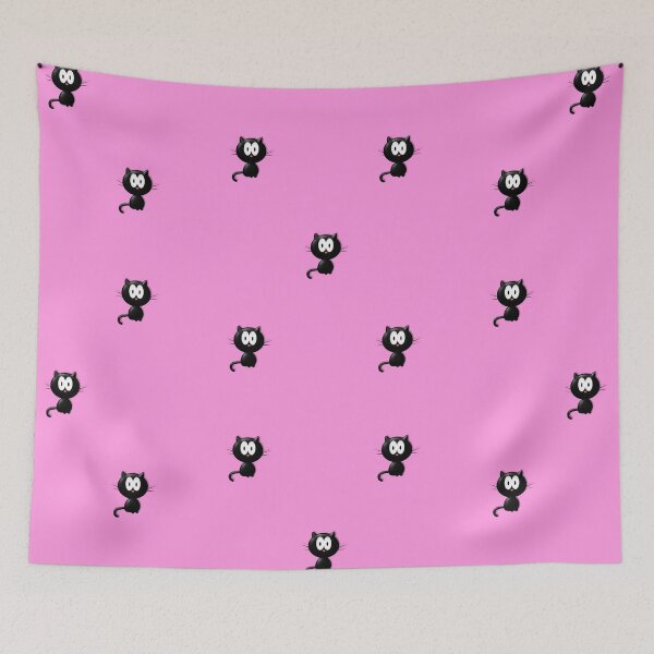 Item preview, Black Kitty Cartoon Wide Eyed Cat on Pink Background. designed and sold by Artography Designs.