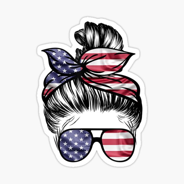 Messy bun USA flag patriotic woman Sticker