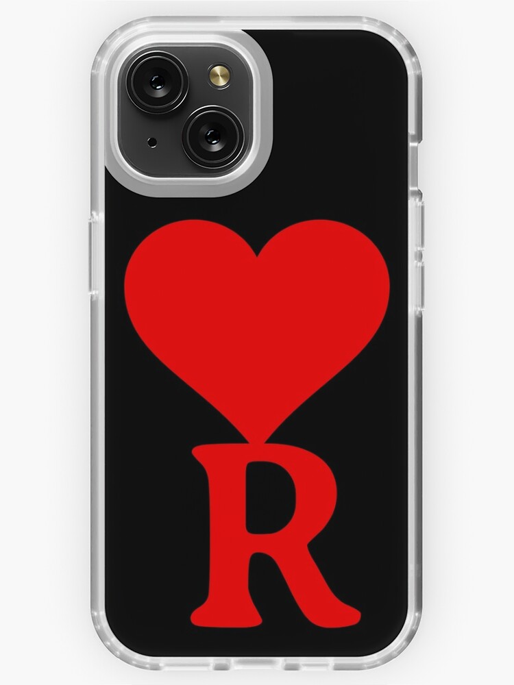 Coque iPhone for Sale avec l'œuvre « Coeur avec la lettre initiale R, Fond noir » de l'artiste ronaldsonou