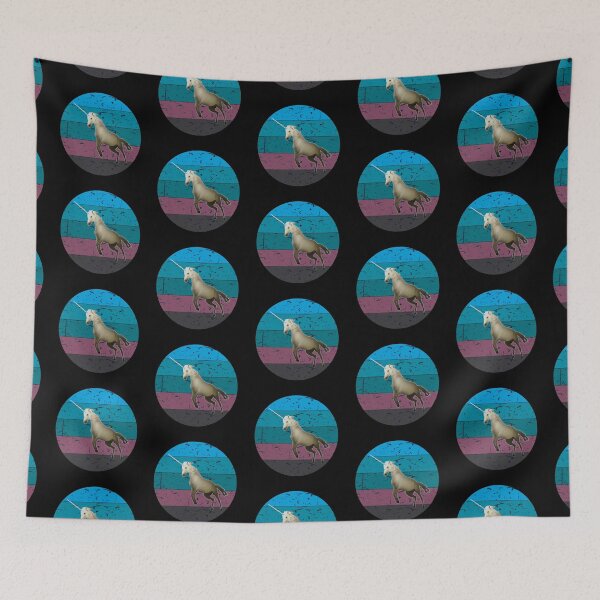 Item preview, Mystical Fantasy Unicorn on Vintage Retro Sunset in Blue Teal Green Terracotta Colors designed and sold by kmcs.