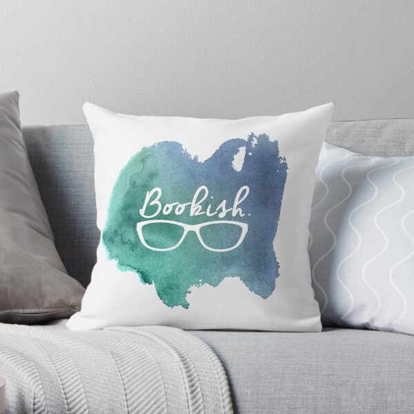 Bookish (blue watercolour) Throw Pillow