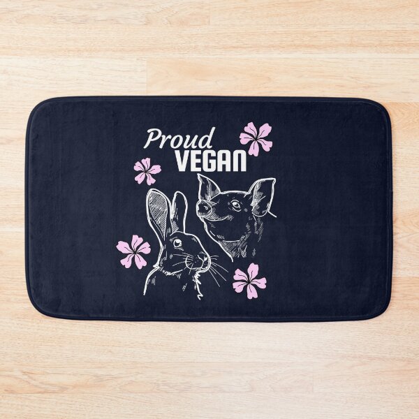 Item preview, Proud vegan text with some pink flowers and pig and a rabbit designed and sold by Purr95.