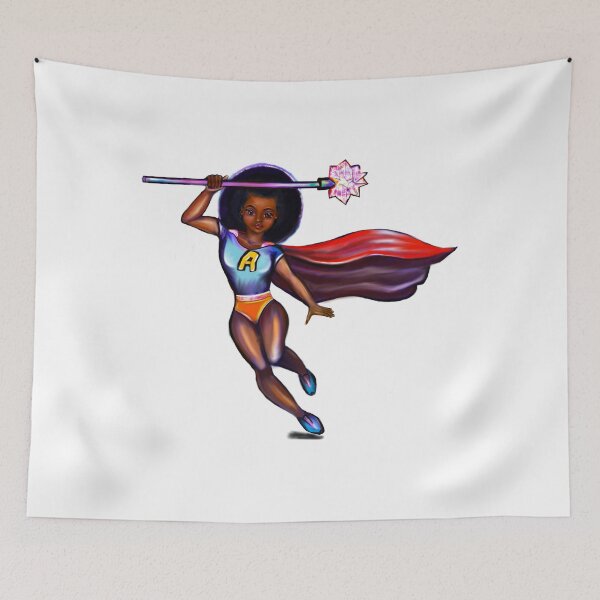 Item preview, Black anime superhero girl from space with red cape ! beautiful  black girl with Afro hair, brown eyes, Cherry pink lips and dark brown skin. Hair love ! designed and sold by Artonmytee.