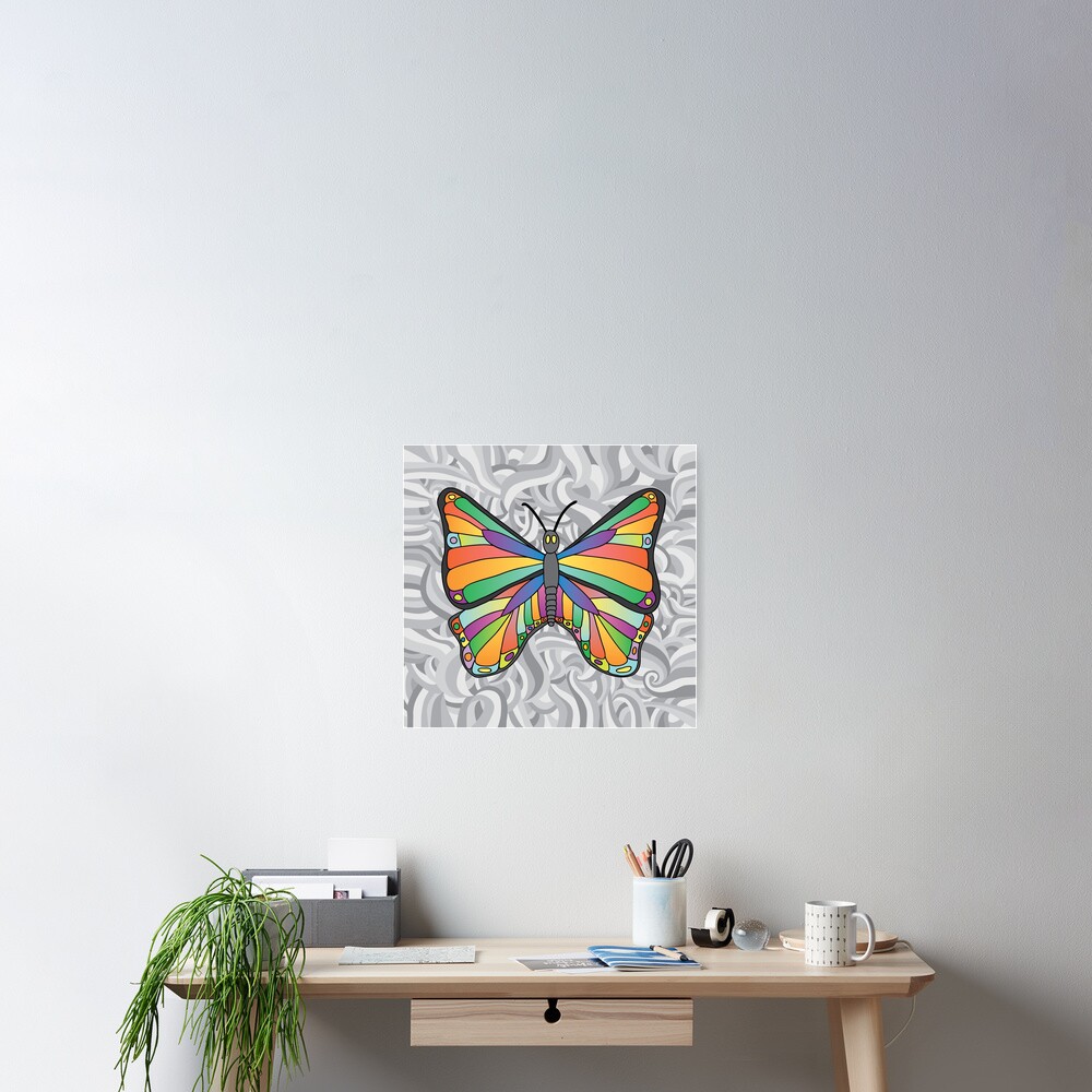 Groovy Butterfly (swirly background) Poster