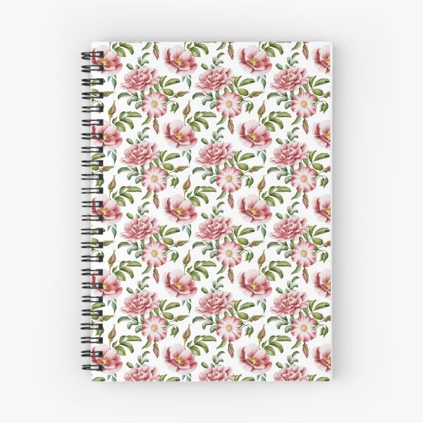 Item preview, Beautiful watercolor floral seamless pattern with pink rose hips and green leaves on the white background.  designed and sold by BananiLettering.