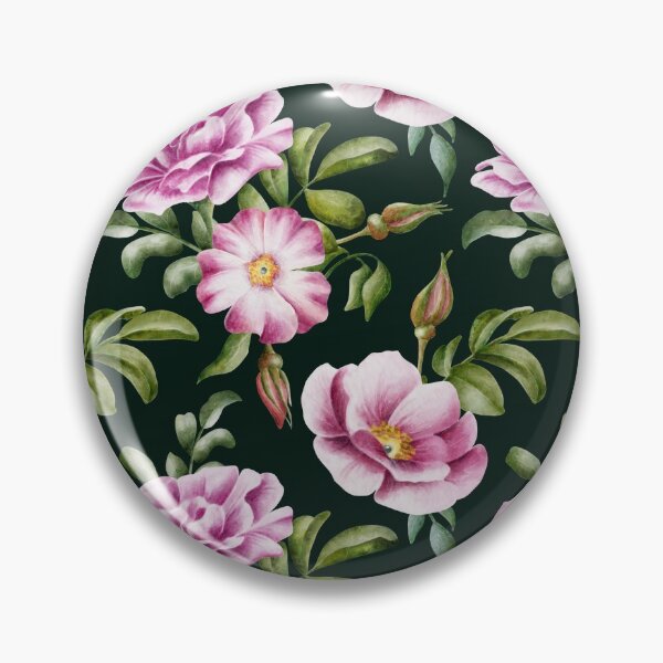 Item preview, Beautiful watercolor flower seamless pattern with pink rose hips and green leaves on the dark green background.  designed and sold by BananiLettering.