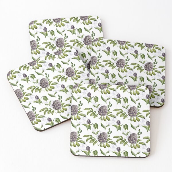 Item preview, Beautiful watercolor floral seamless pattern with purple artichoke, green leaves, and colored splashes on the white background. Elegant hand-drawn nature ornament. designed and sold by BananiLettering.