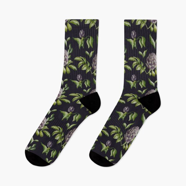Item preview, Beautiful watercolor floral seamless pattern with purple artichoke and green leaves on the dark background. Elegant hand-drawn nature ornament. designed and sold by BananiLettering.