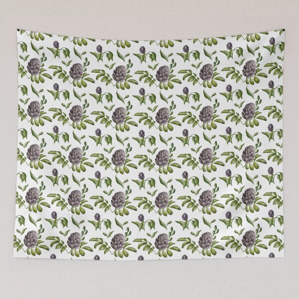 Item preview, Beautiful watercolor floral seamless pattern with purple artichoke and green leaves on the white background. Elegant hand-drawn nature ornament. designed and sold by BananiLettering.