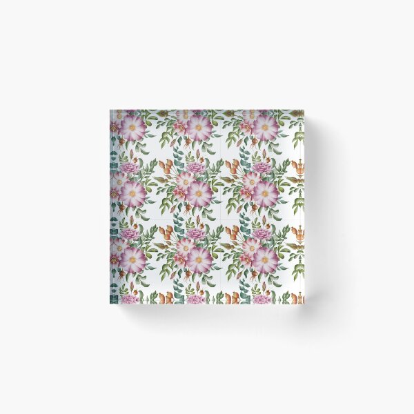 Item preview, Beautiful watercolor floral seamless pattern with bouquets of pink and lilac rose hips and green leaves on the white background. Elegant hand-drawn nature ornament. designed and sold by BananiLettering.