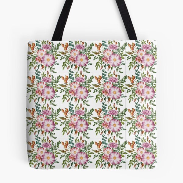 Item preview, Beautiful watercolor floral seamless pattern with bouquets of pink and lilac rose hips and green leaves on the white background. Elegant hand-drawn nature ornament. designed and sold by BananiLettering.