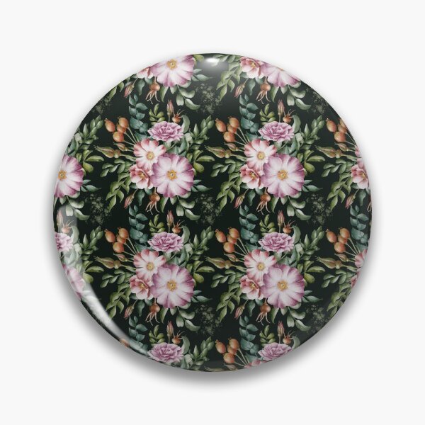 Item preview, Beautiful watercolor floral seamless pattern with bouquets of pink and lilac rose hips and green leaves on the black background. Elegant hand-drawn nature ornament. designed and sold by BananiLettering.