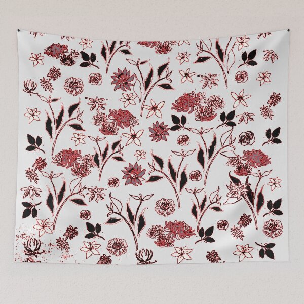 Item preview, RED LINEDRAWING FLORAL designed and sold by KINGTOUCAN.